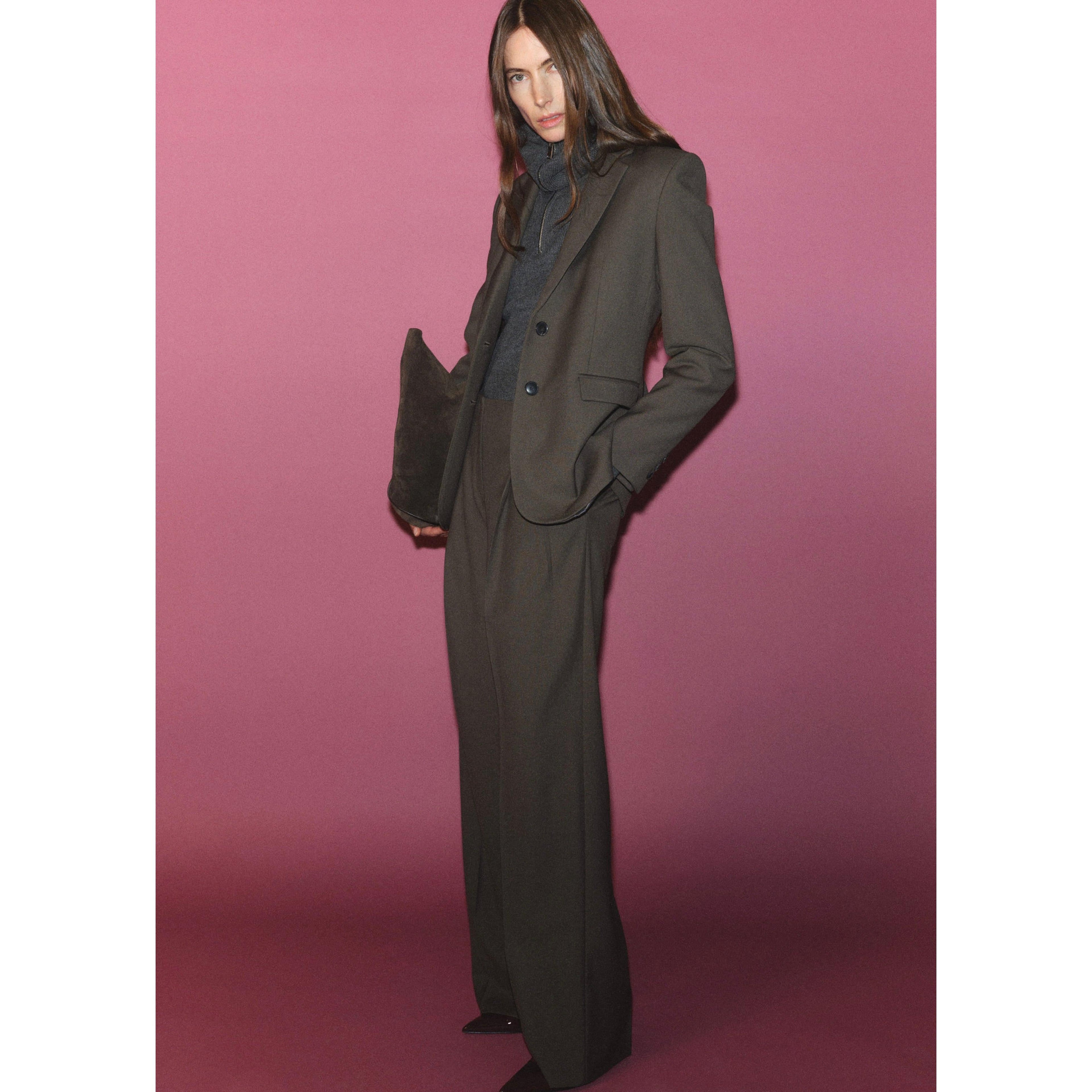 Wideleg Suit Trousers - Khaki
