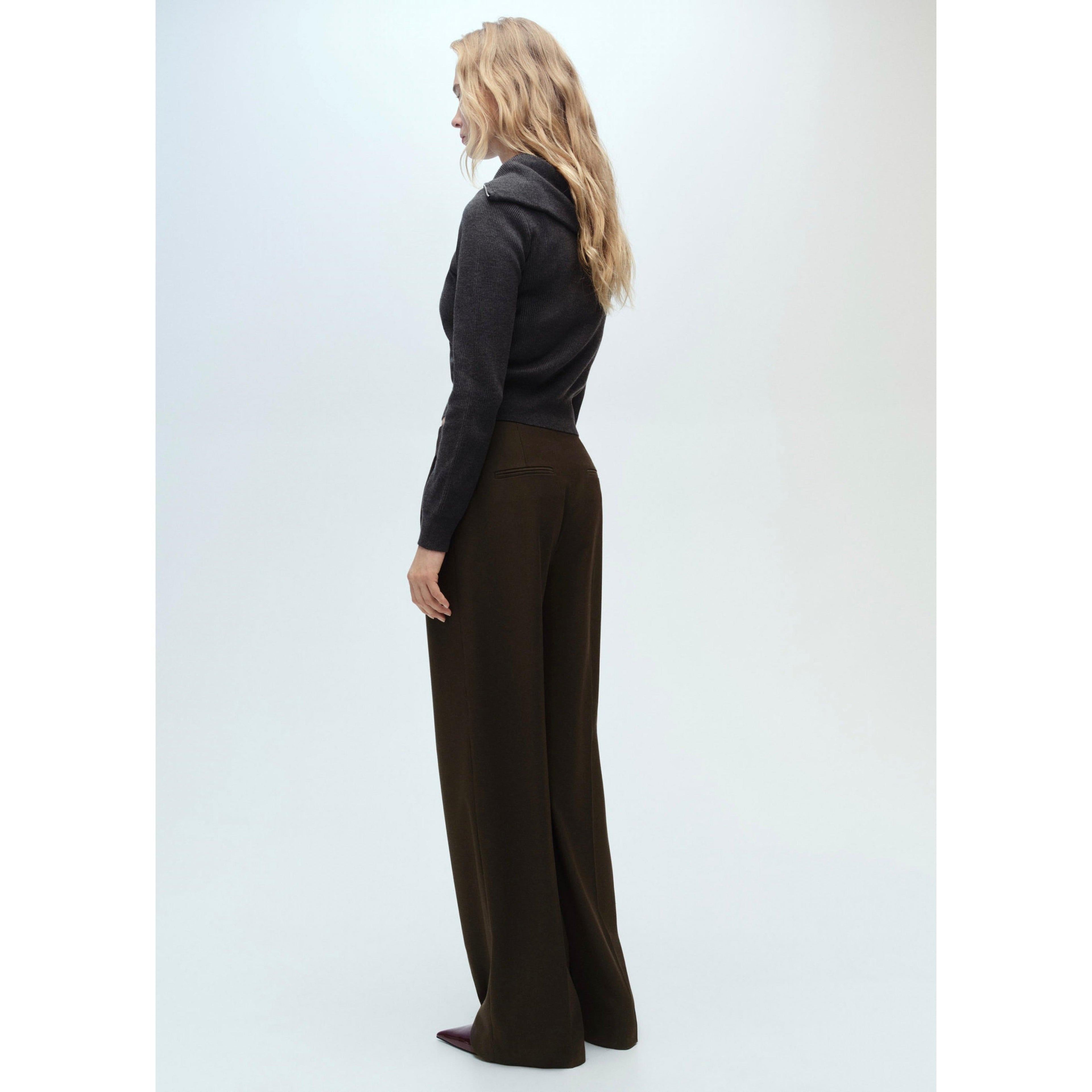 Wideleg Suit Trousers - Khaki
