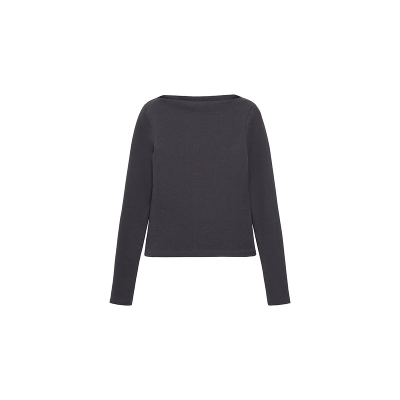 Cotton Boat Neck T-Shirt - Charcoal