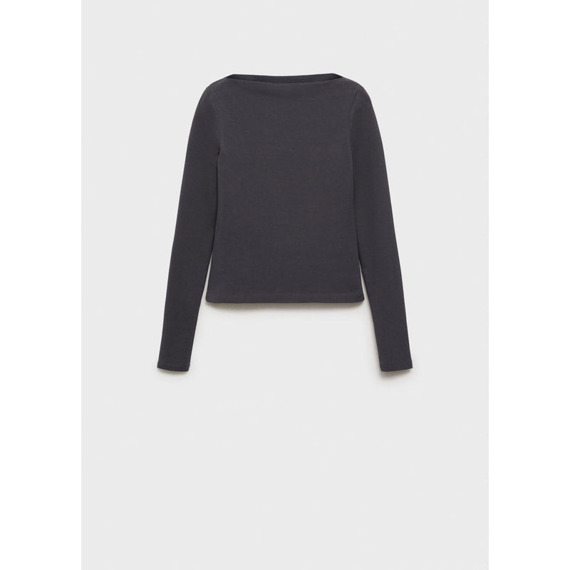 Cotton Boat Neck T-Shirt - Charcoal