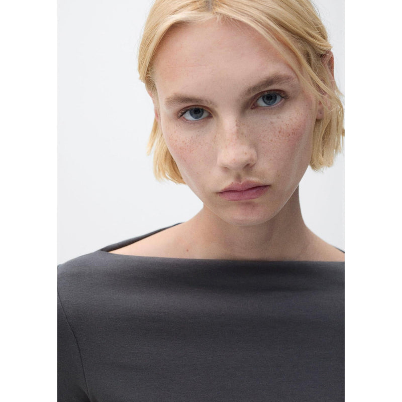 Cotton Boat Neck T-Shirt - Charcoal