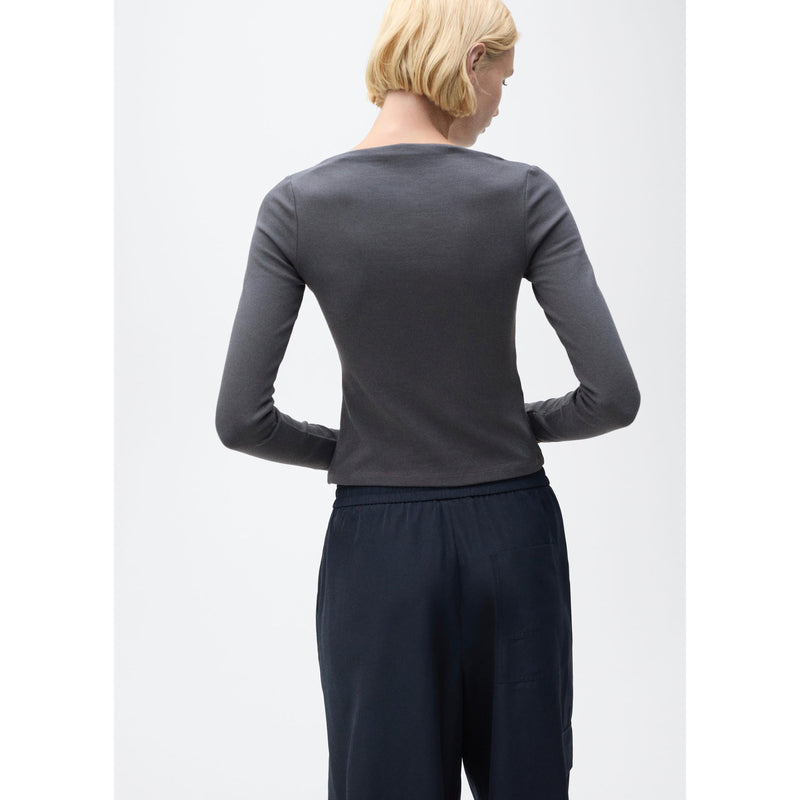 Cotton Boat Neck T-Shirt - Charcoal