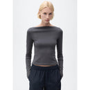 Cotton Boat Neck T-Shirt - Charcoal