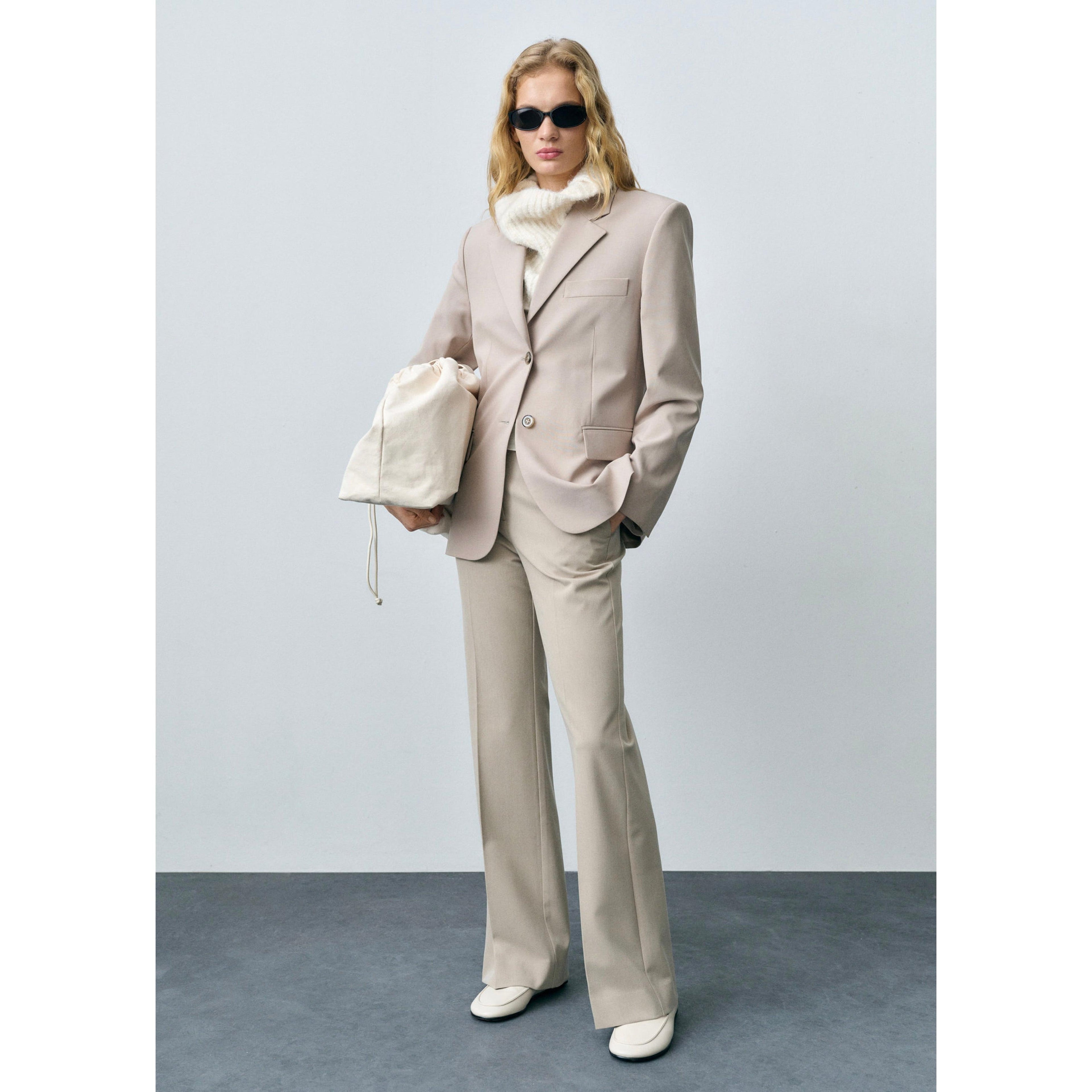 Structured Straight Blazer - Beige