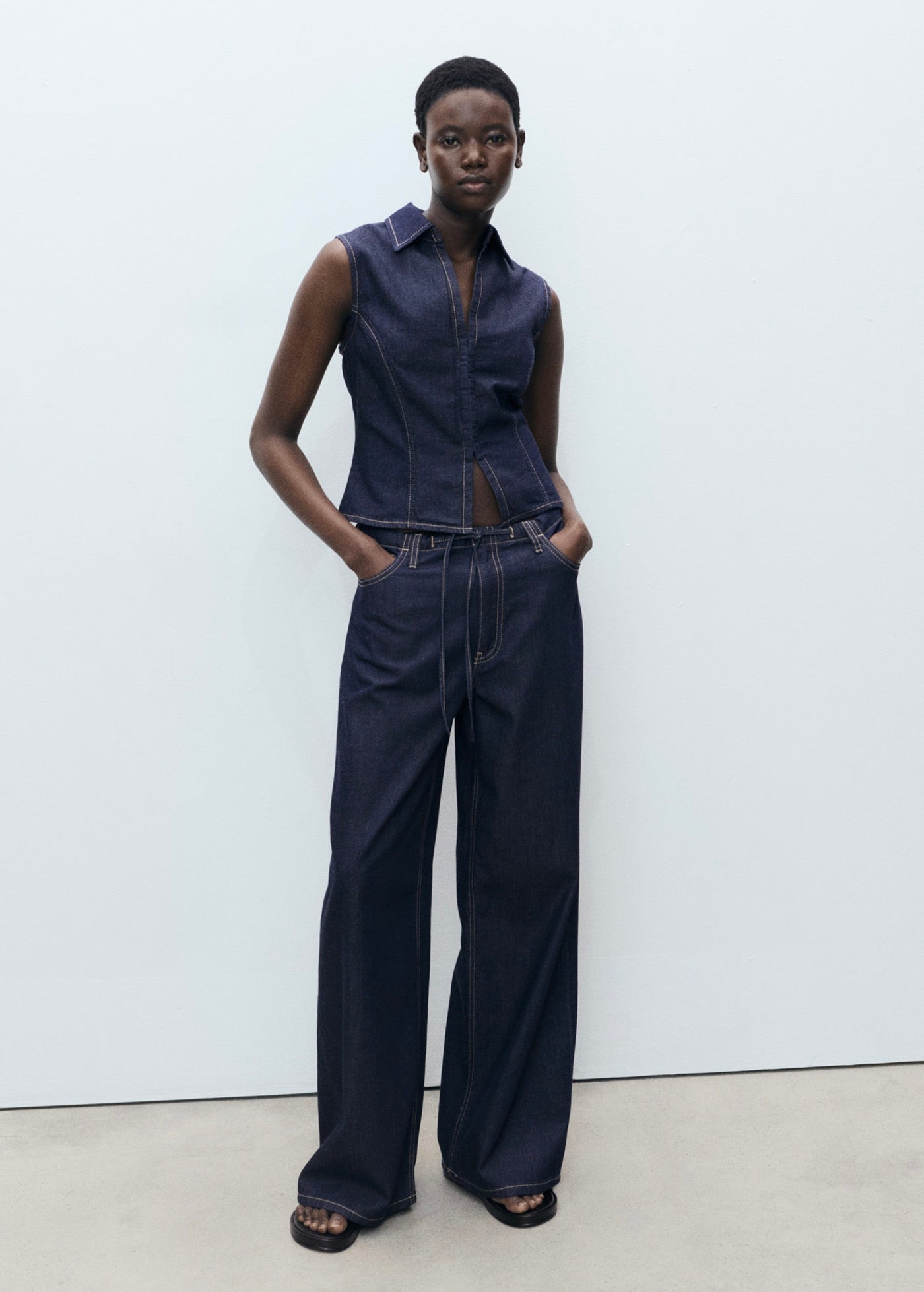 Pantalon Denim Wideleg Ceinture