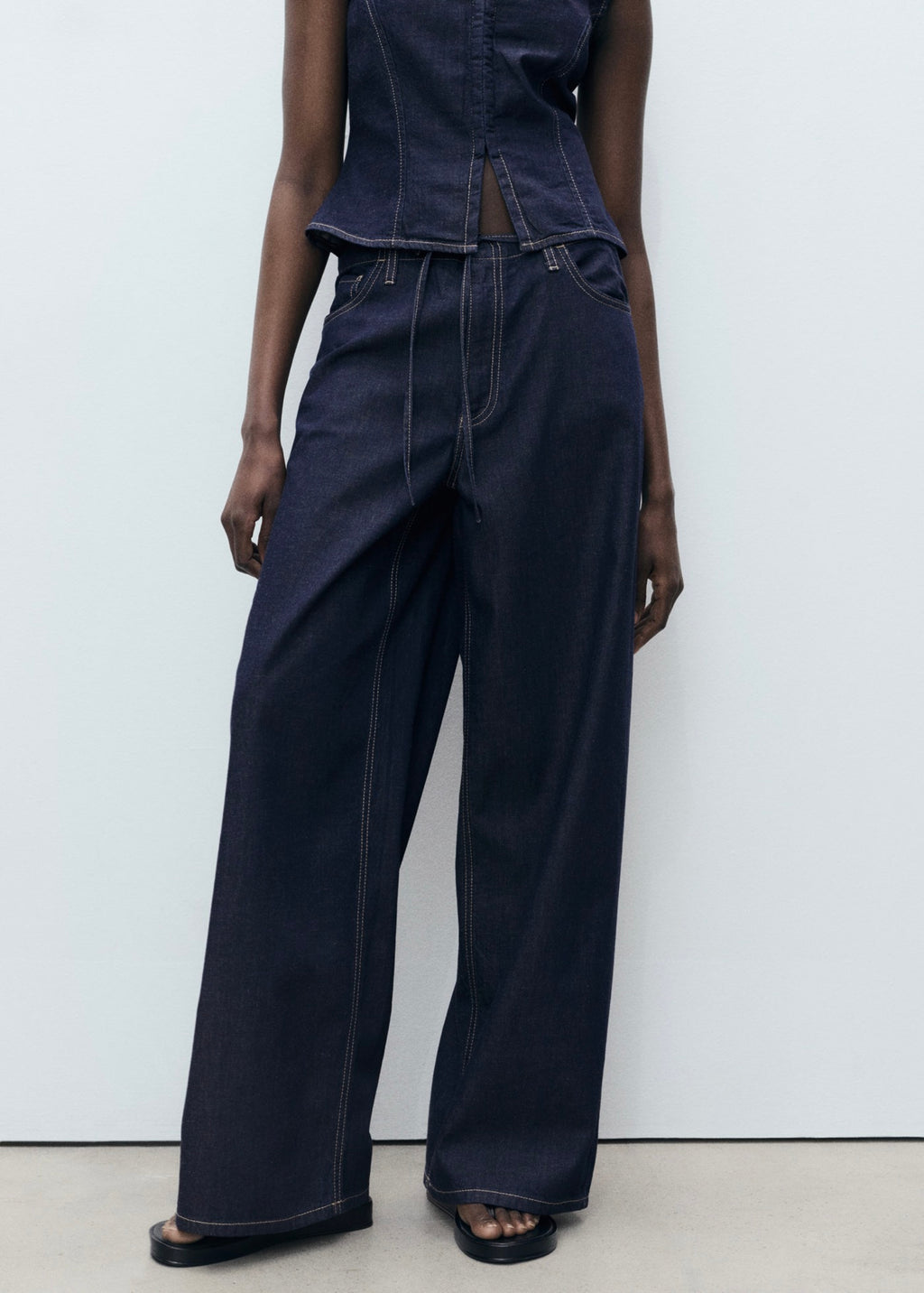 Pantalon Denim Wideleg Ceinture