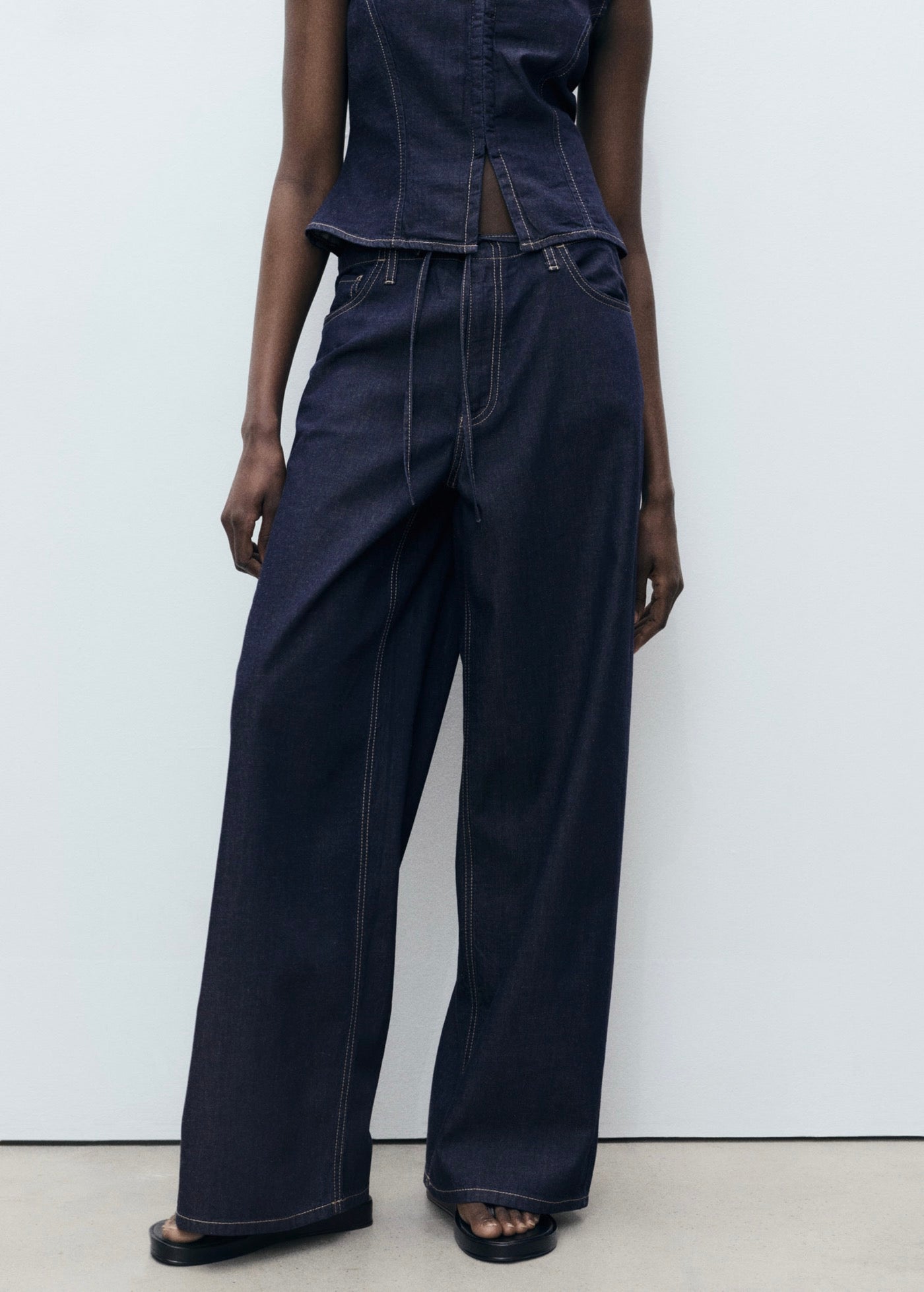 Pantalon Denim Wideleg Ceinture