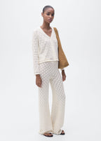 Knit Cardigan with Openwork Details - Ecru