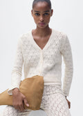 Knit Cardigan with Openwork Details - Ecru