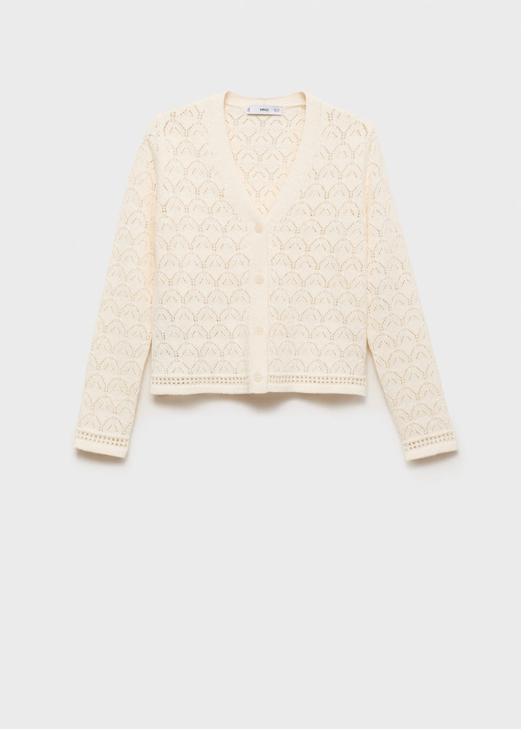 Knit Cardigan with Openwork Details - Ecru