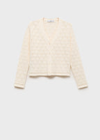 Knit Cardigan with Openwork Details - Ecru