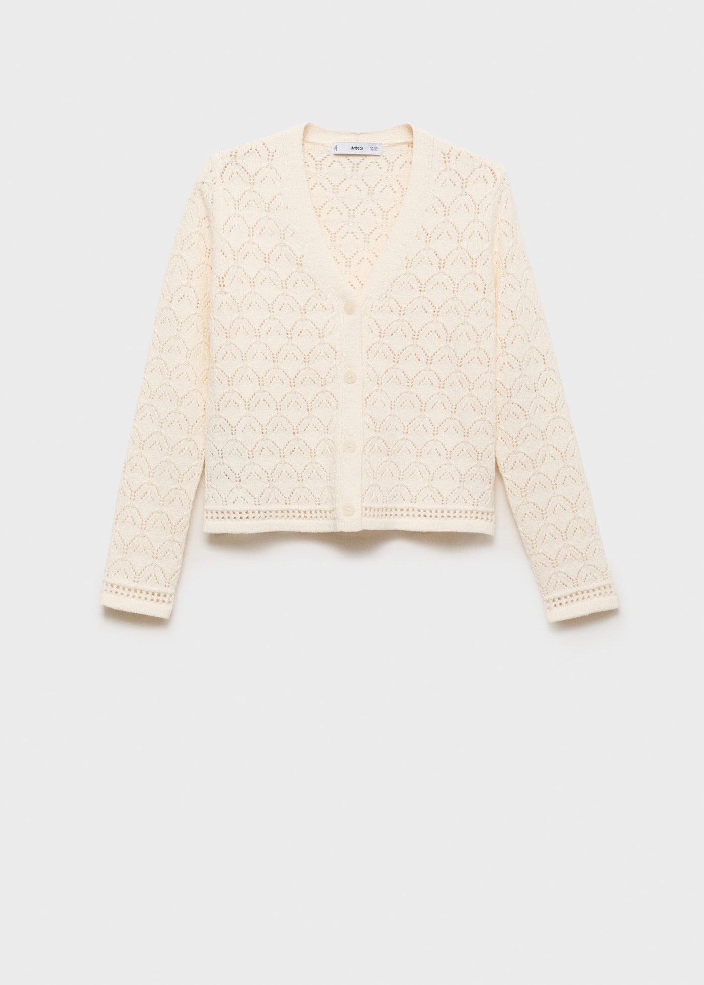 Knit Cardigan with Openwork Details - Ecru