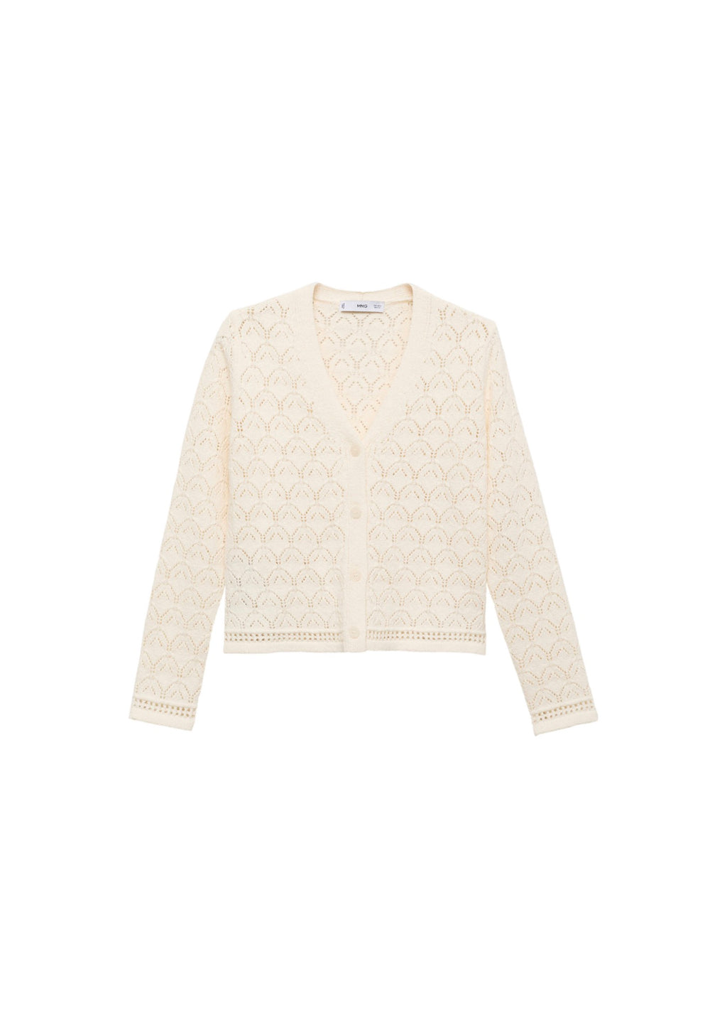 Knit Cardigan with Openwork Details - Ecru