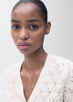 Knit Cardigan with Openwork Details - Ecru