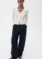 Knit Cardigan with Openwork Details - Ecru