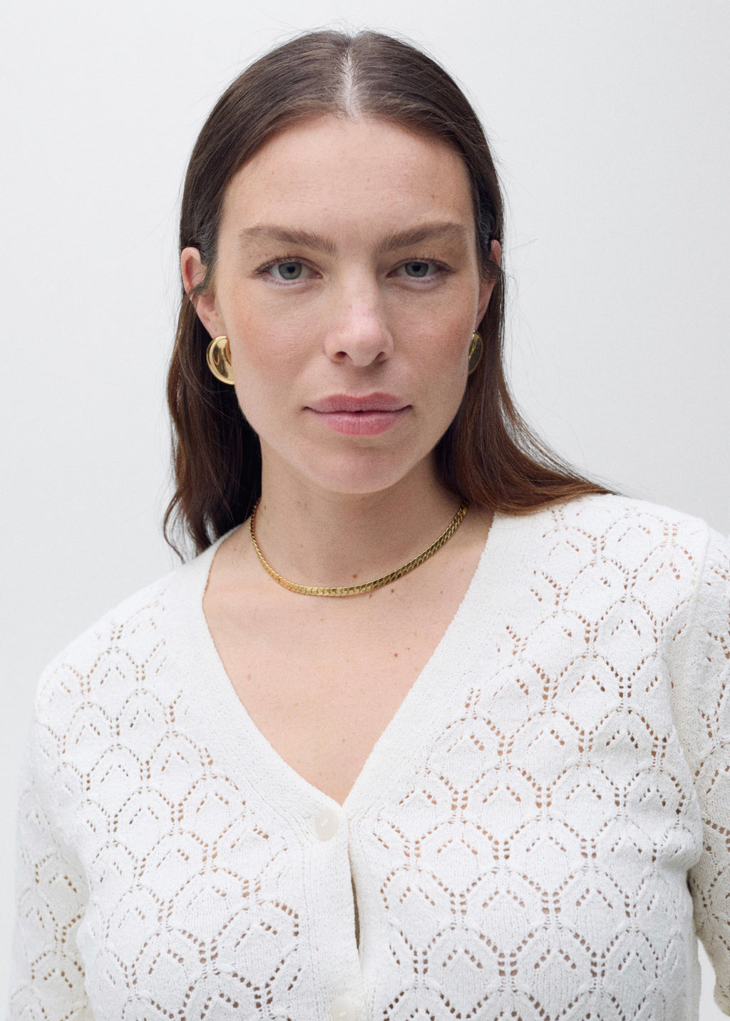 Knit Cardigan with Openwork Details - Ecru