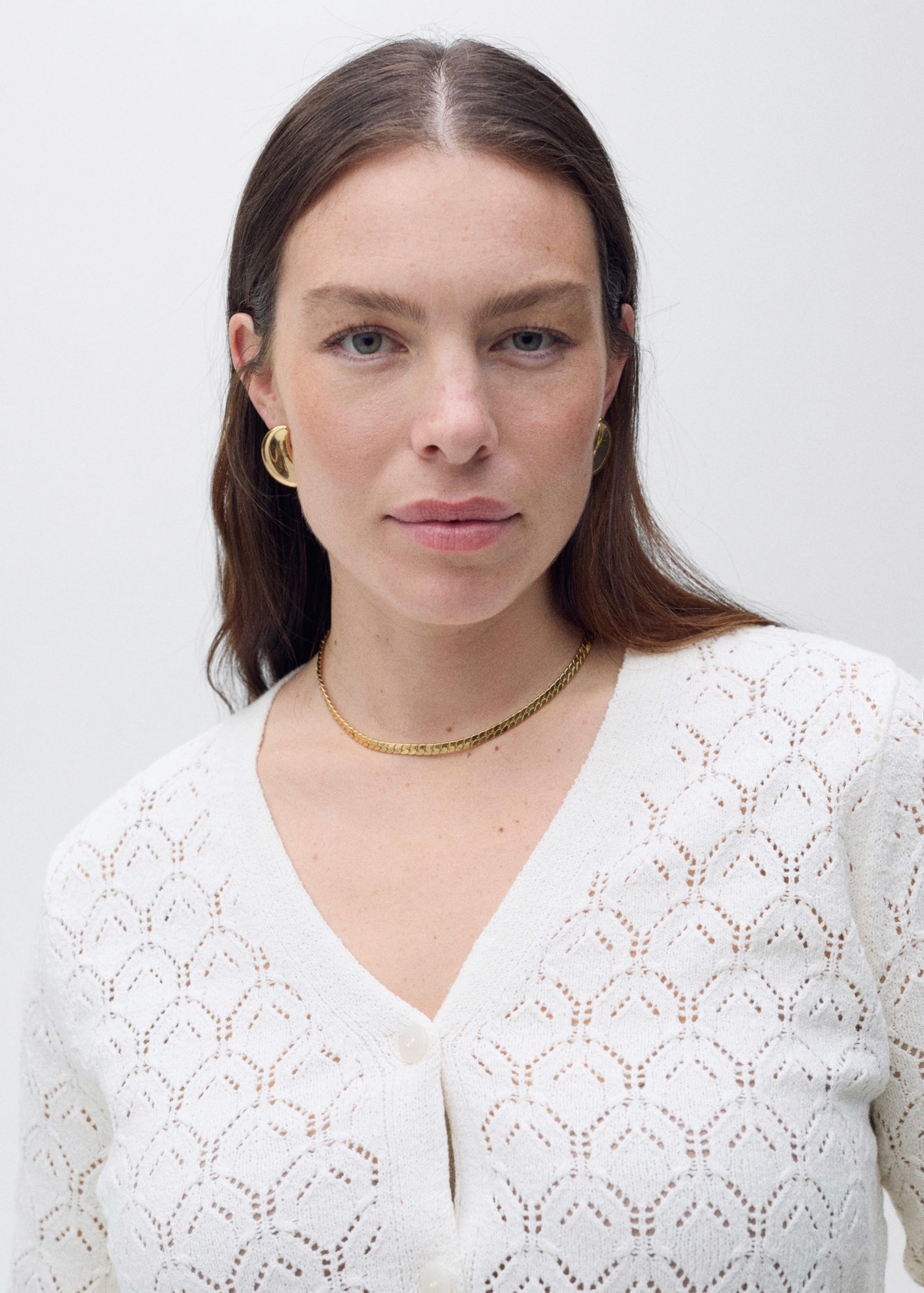 Knit Cardigan with Openwork Details - Ecru