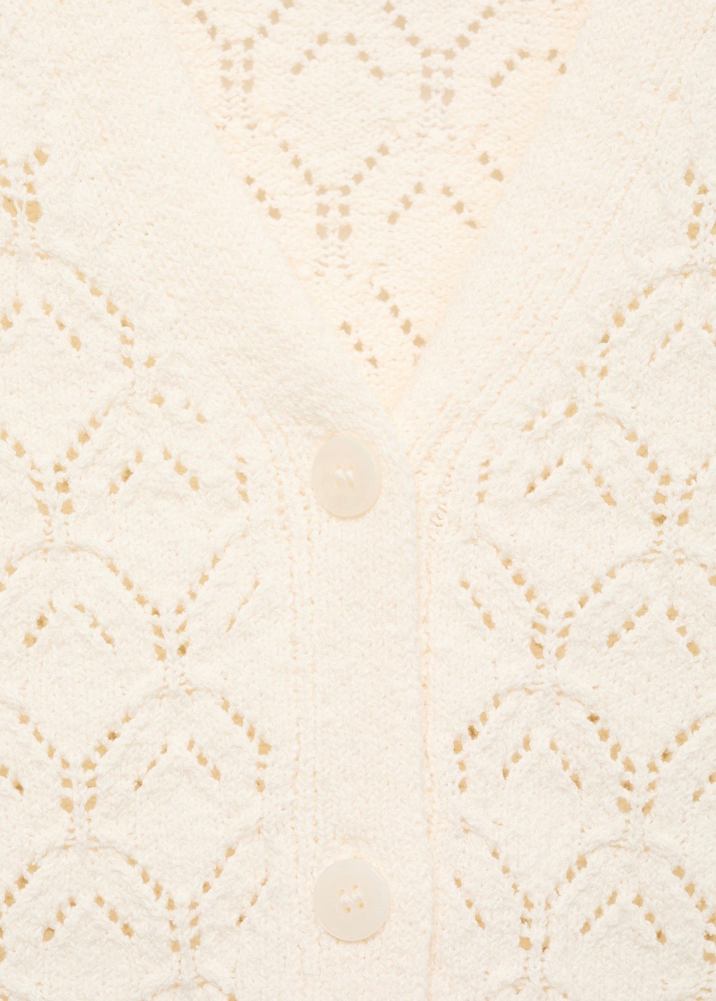 Knit Cardigan with Openwork Details - Ecru