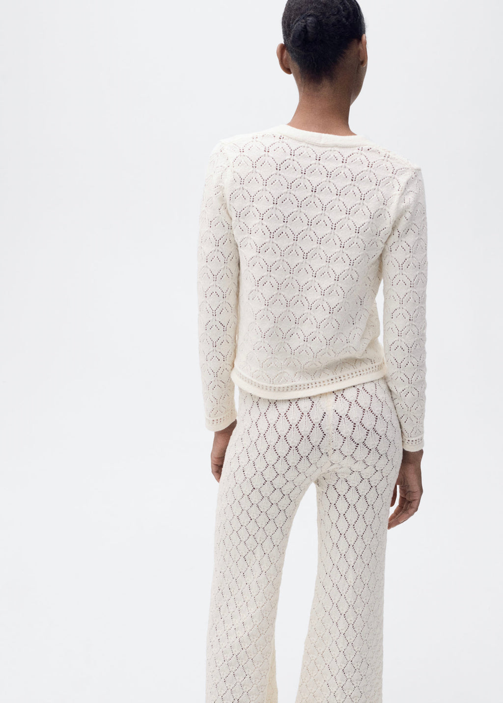 Knit Cardigan with Openwork Details - Ecru
