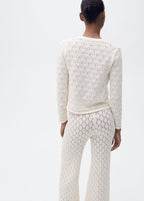 Knit Cardigan with Openwork Details - Ecru