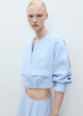 Short Linen Jacket with Pockets - Sky Blue