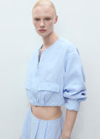 Short Linen Jacket with Pockets - Sky Blue