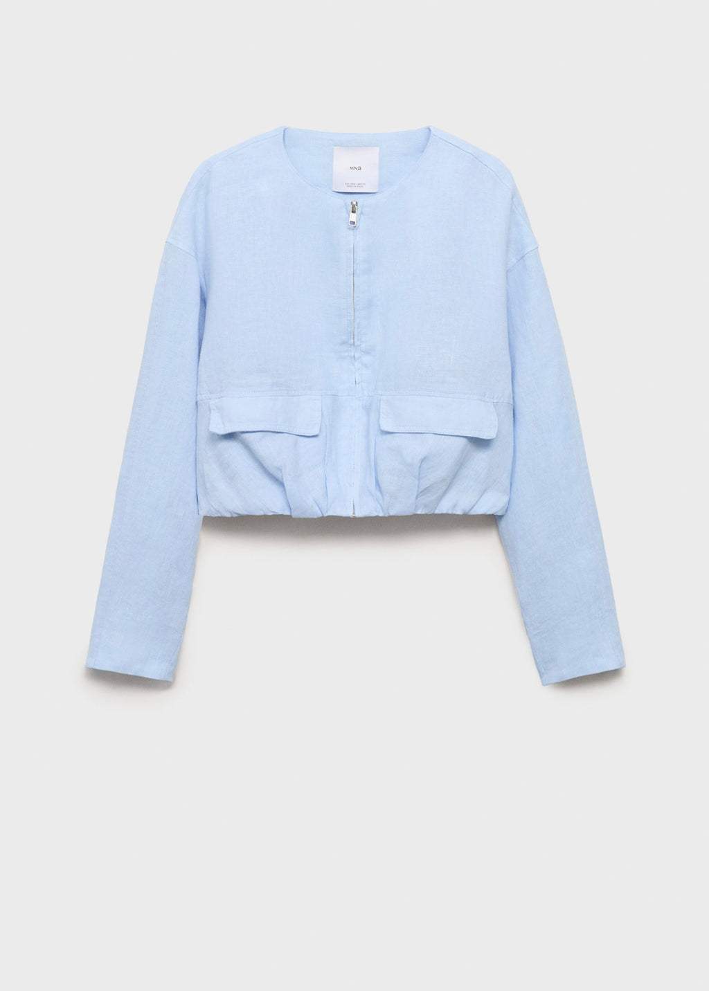 Short Linen Jacket with Pockets - Sky Blue
