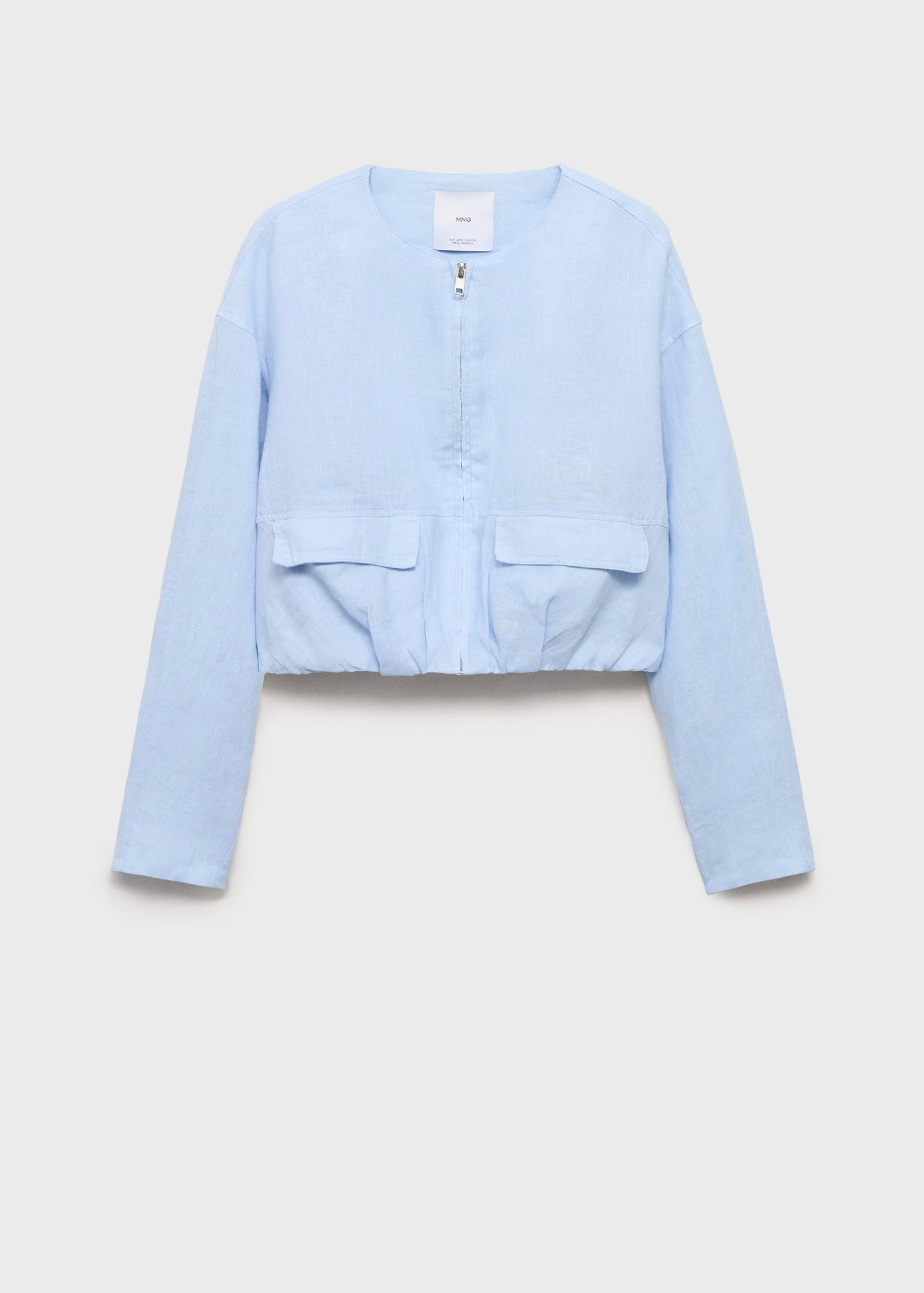 Short Linen Jacket with Pockets - Sky Blue