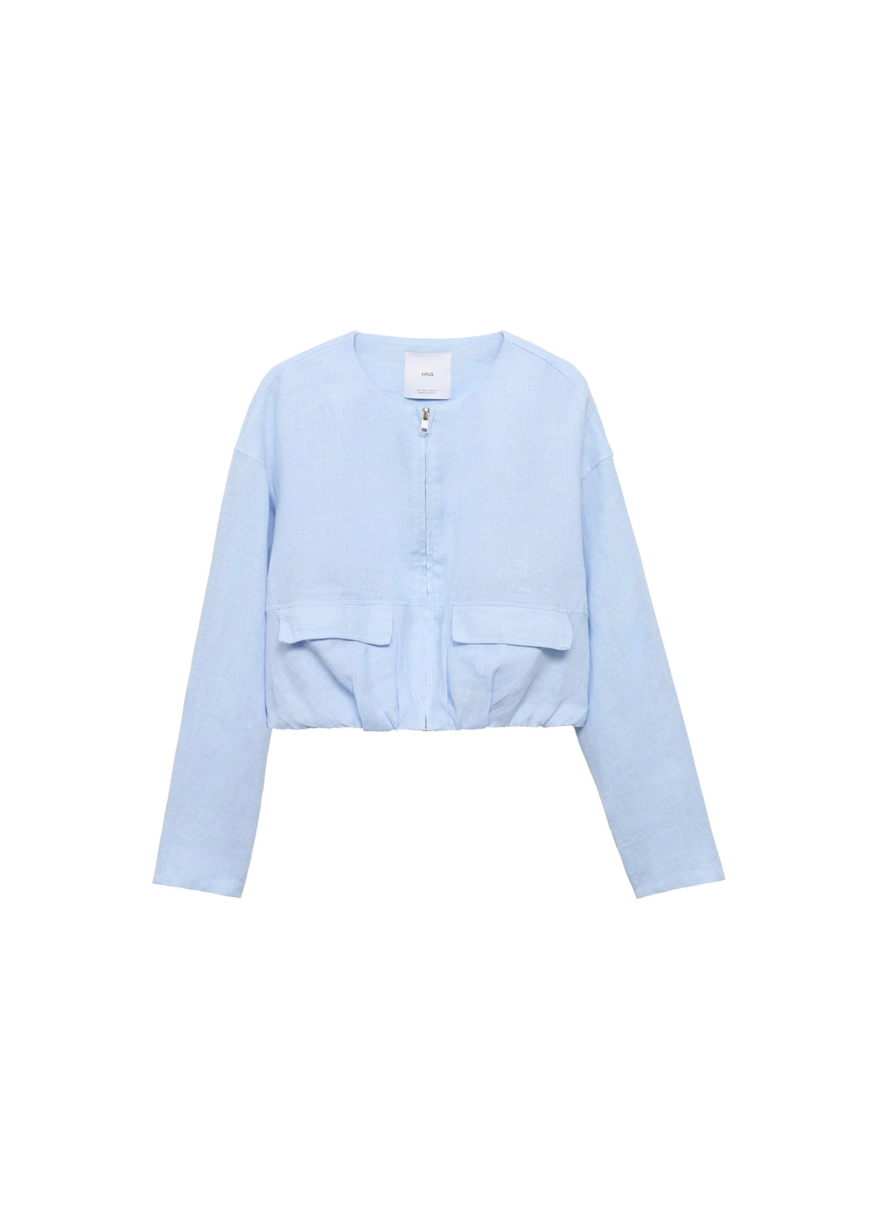 Short Linen Jacket with Pockets - Sky Blue