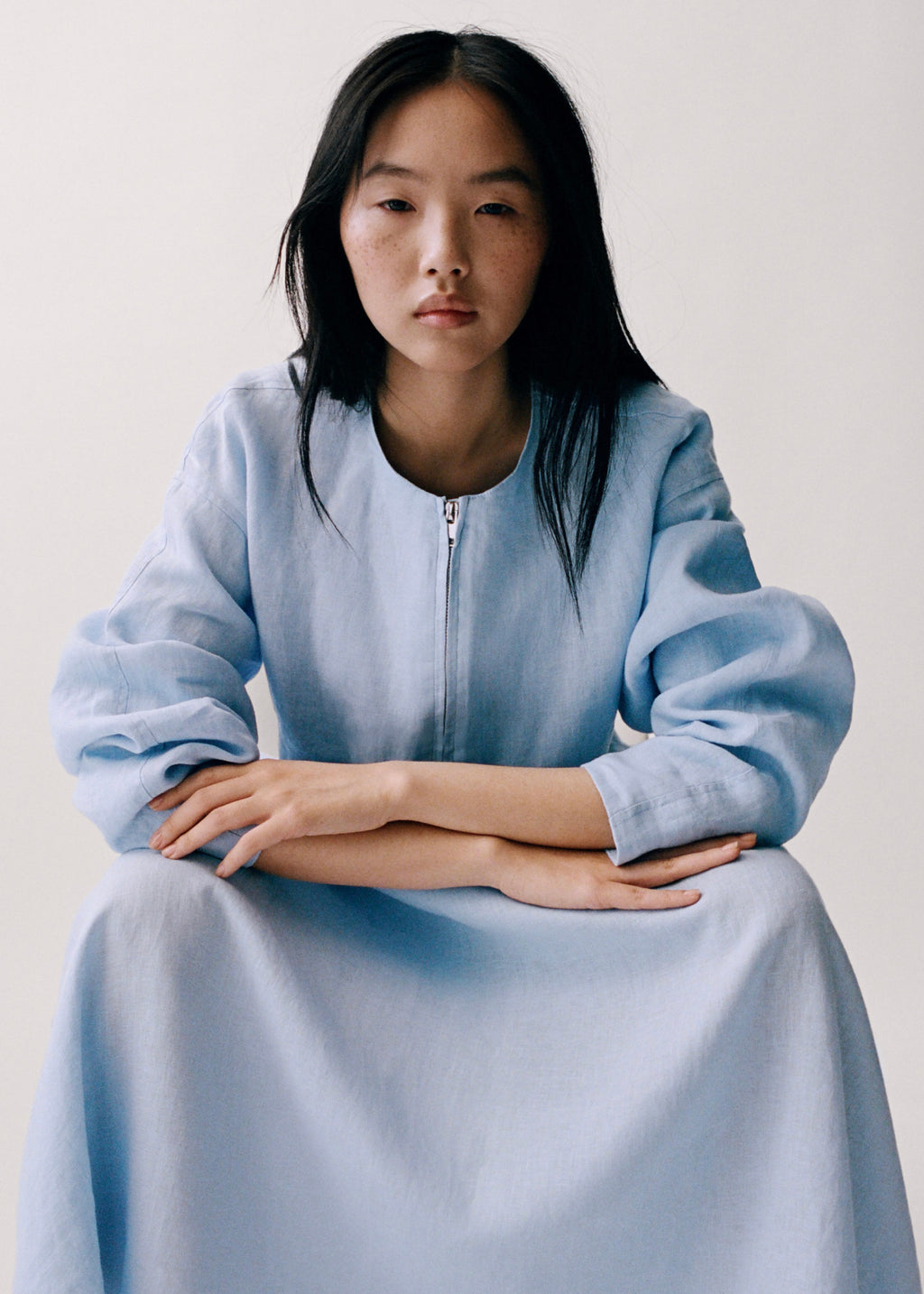 Short Linen Jacket with Pockets - Sky Blue
