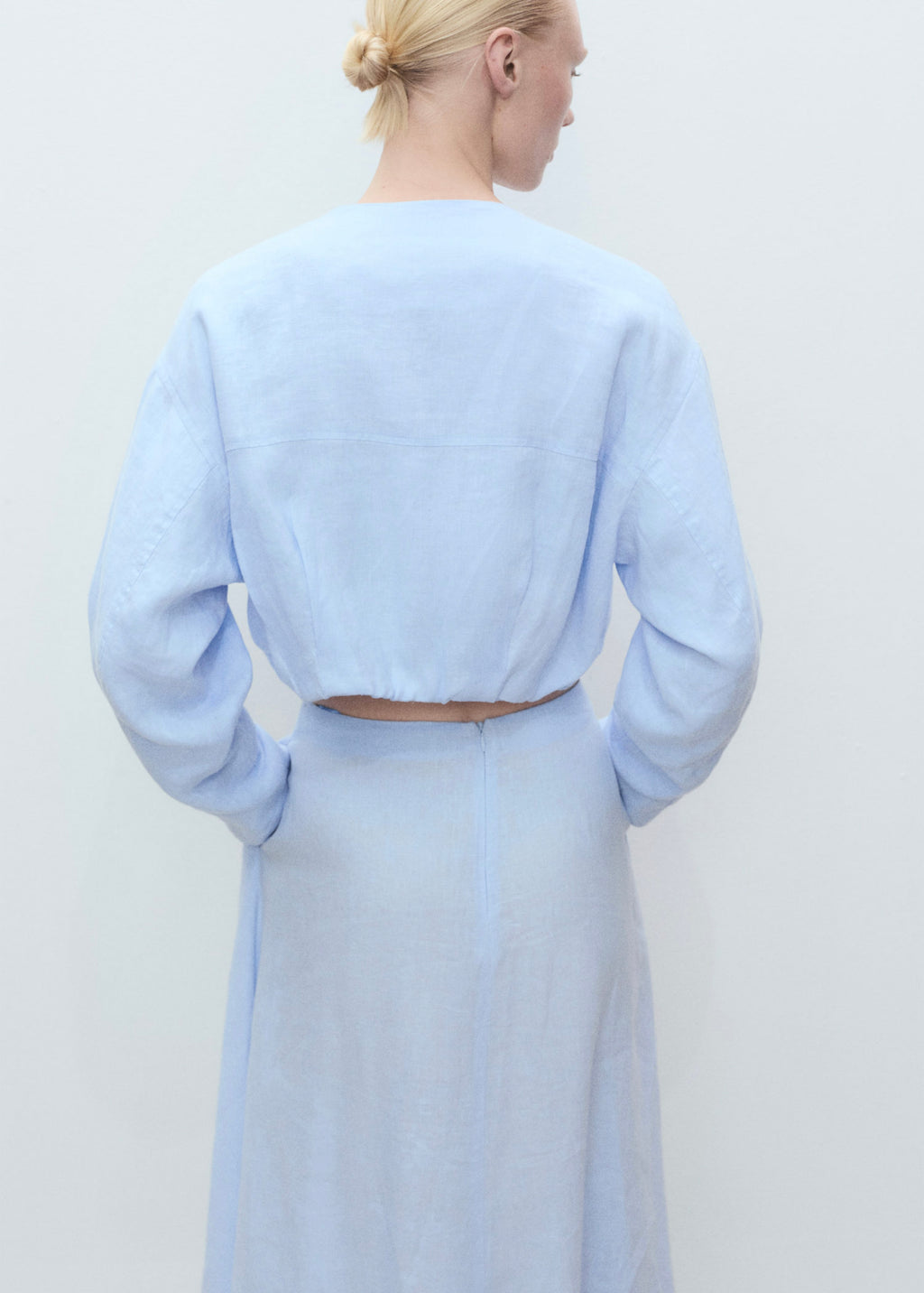 Short Linen Jacket with Pockets - Sky Blue