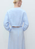 Short Linen Jacket with Pockets - Sky Blue