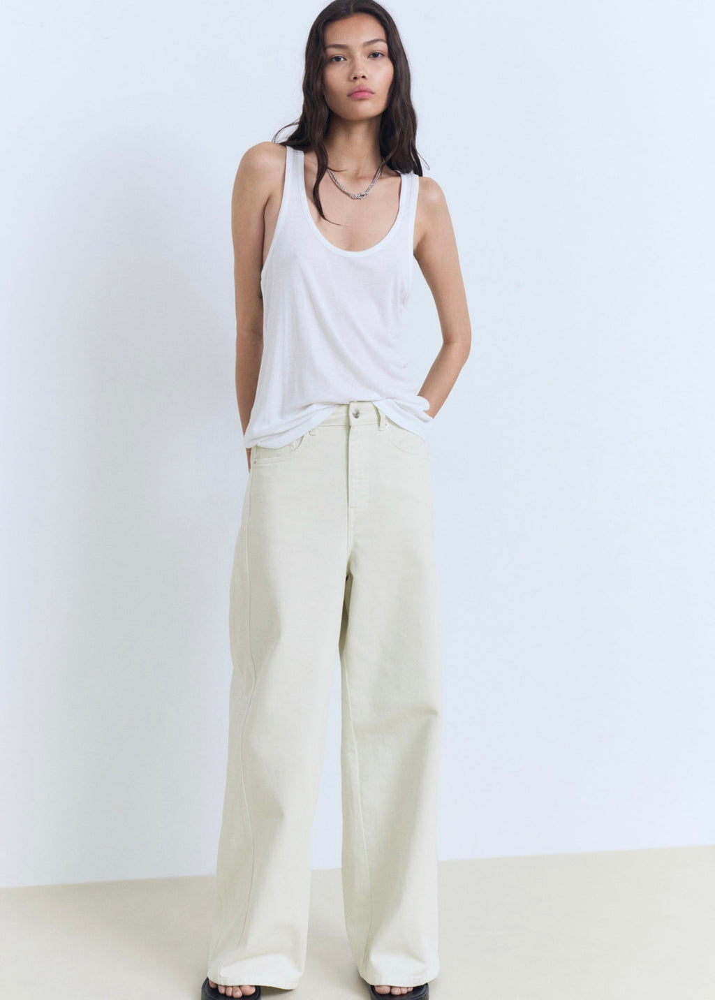 Normal Waist Wideleg Jeans - Pastel Green
