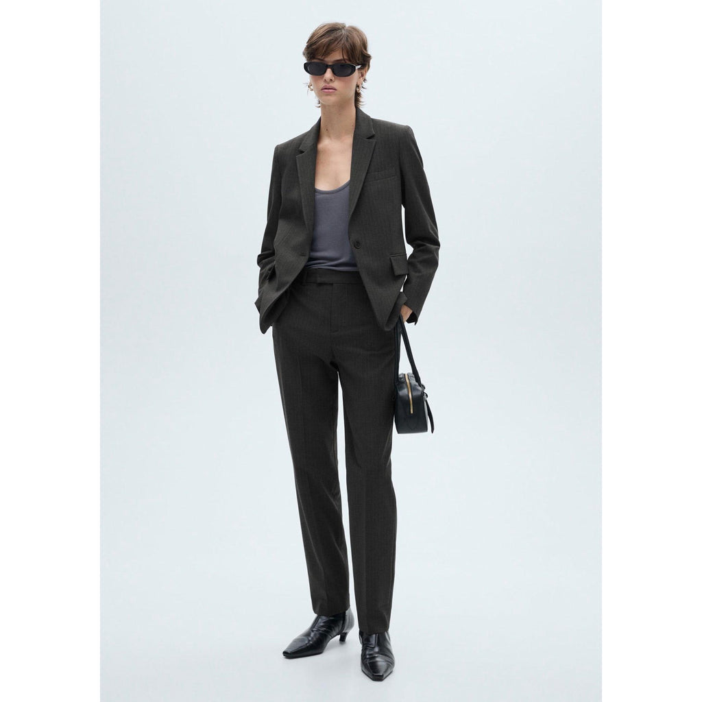 Pinstripe Suit Trousers - Dark Heather Gray
