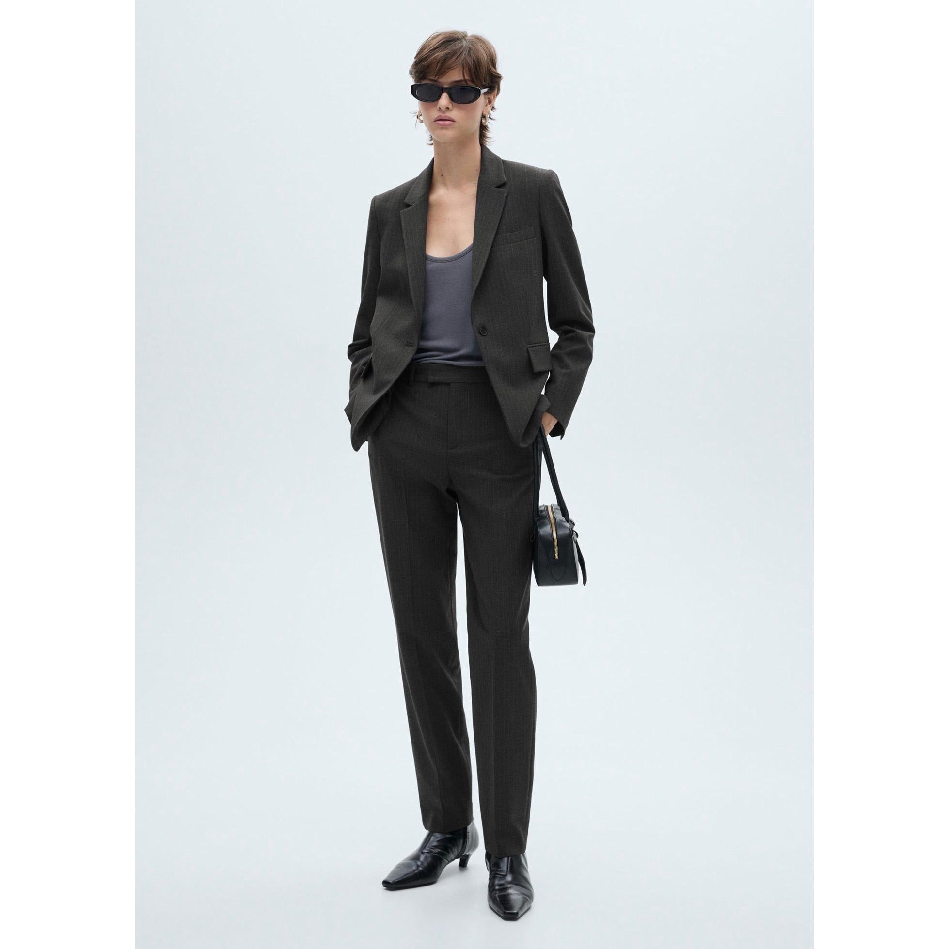 Pinstripe Suit Trousers - Dark Heather Gray
