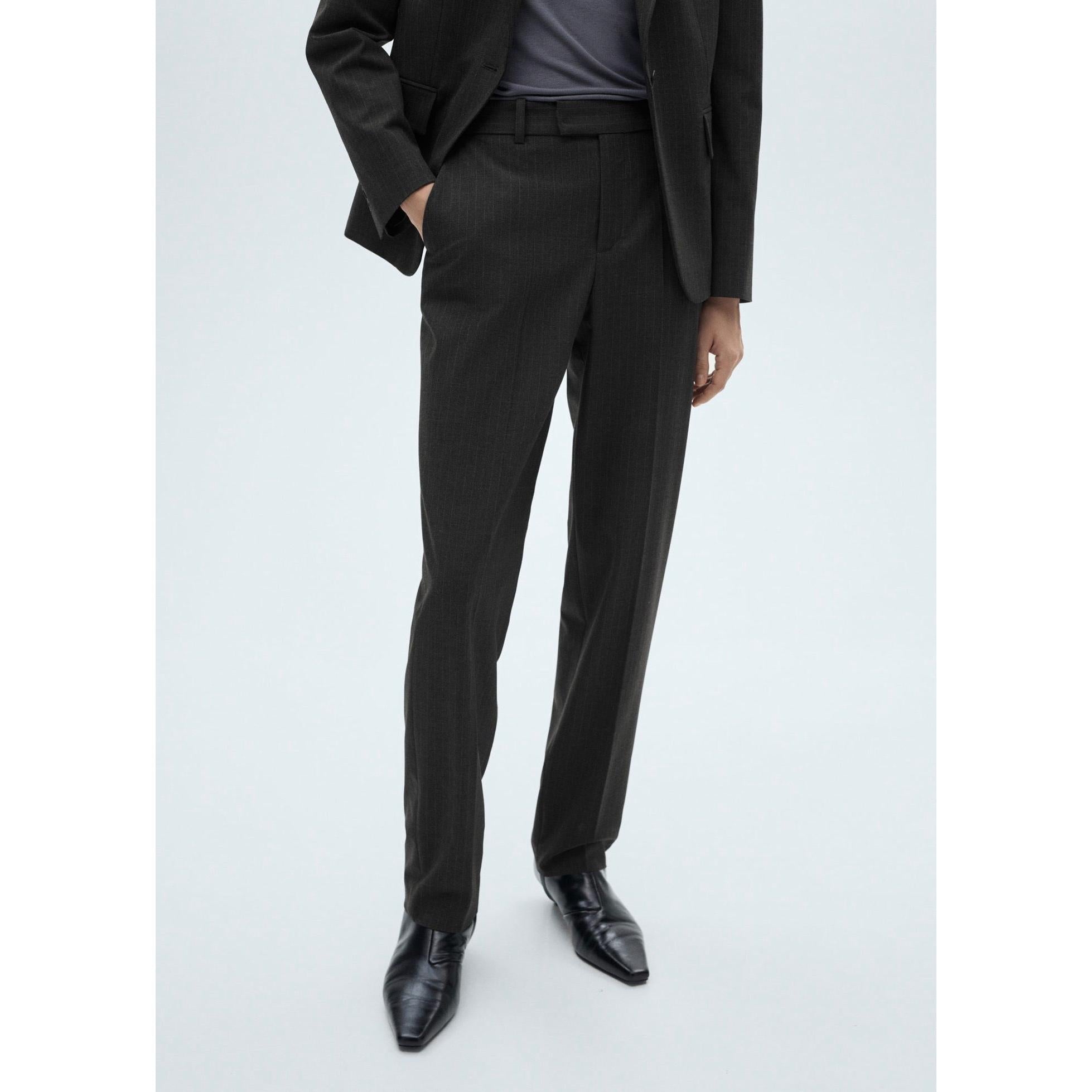 Pinstripe Suit Trousers - Dark Heather Gray