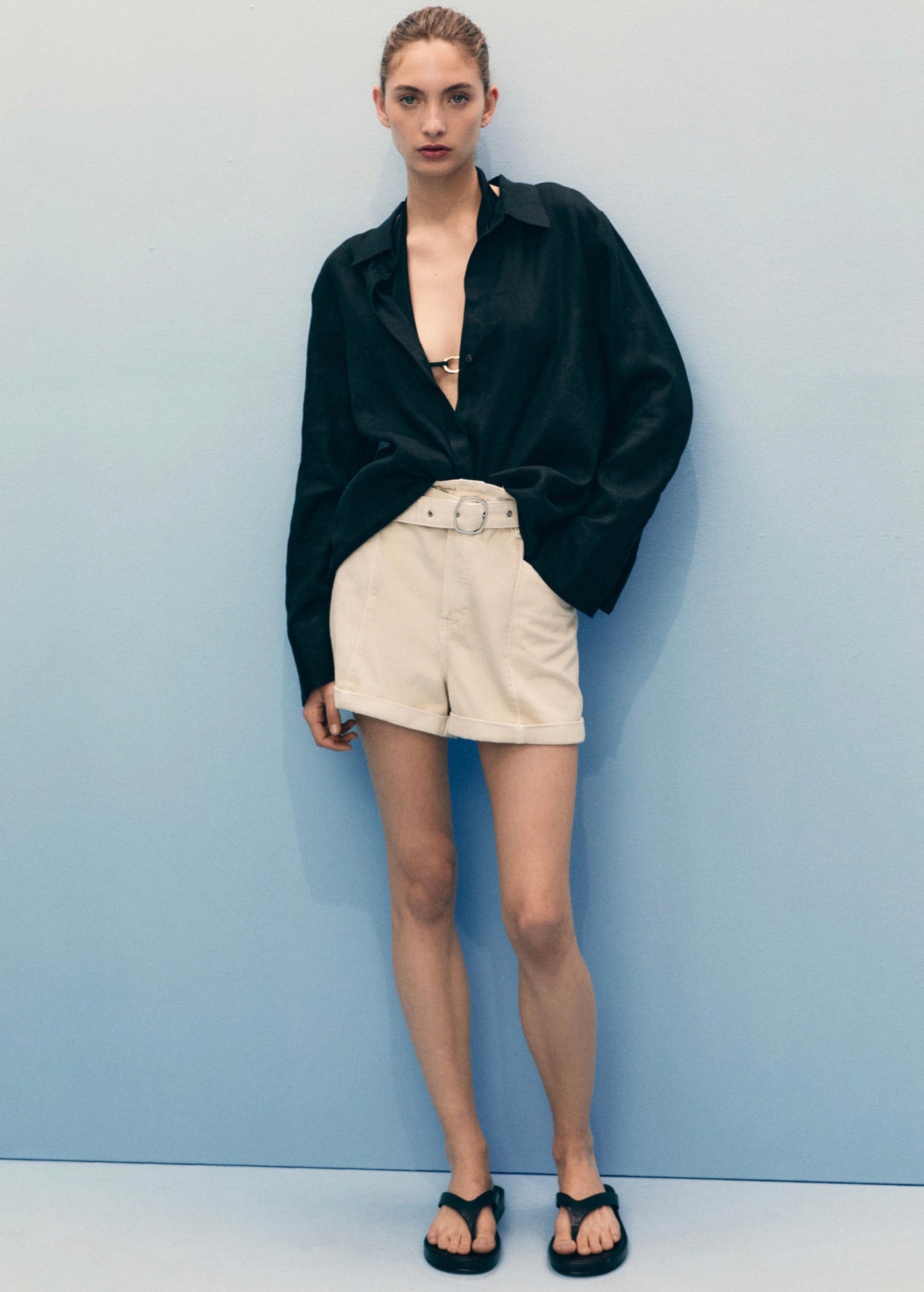 Shorts Paperbag Avec Ourlet Retroussé Et Ceinture