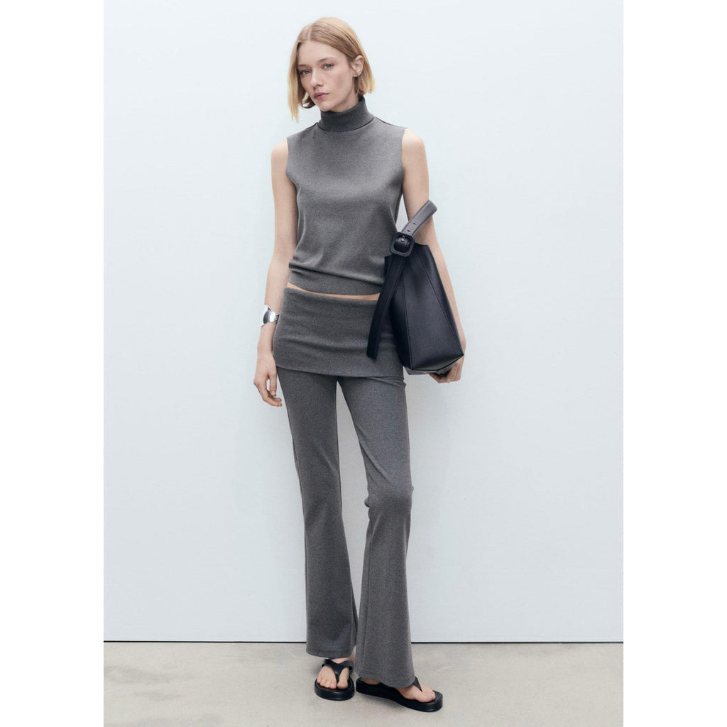 Pantalon Évasé Taille Retournée - Grey