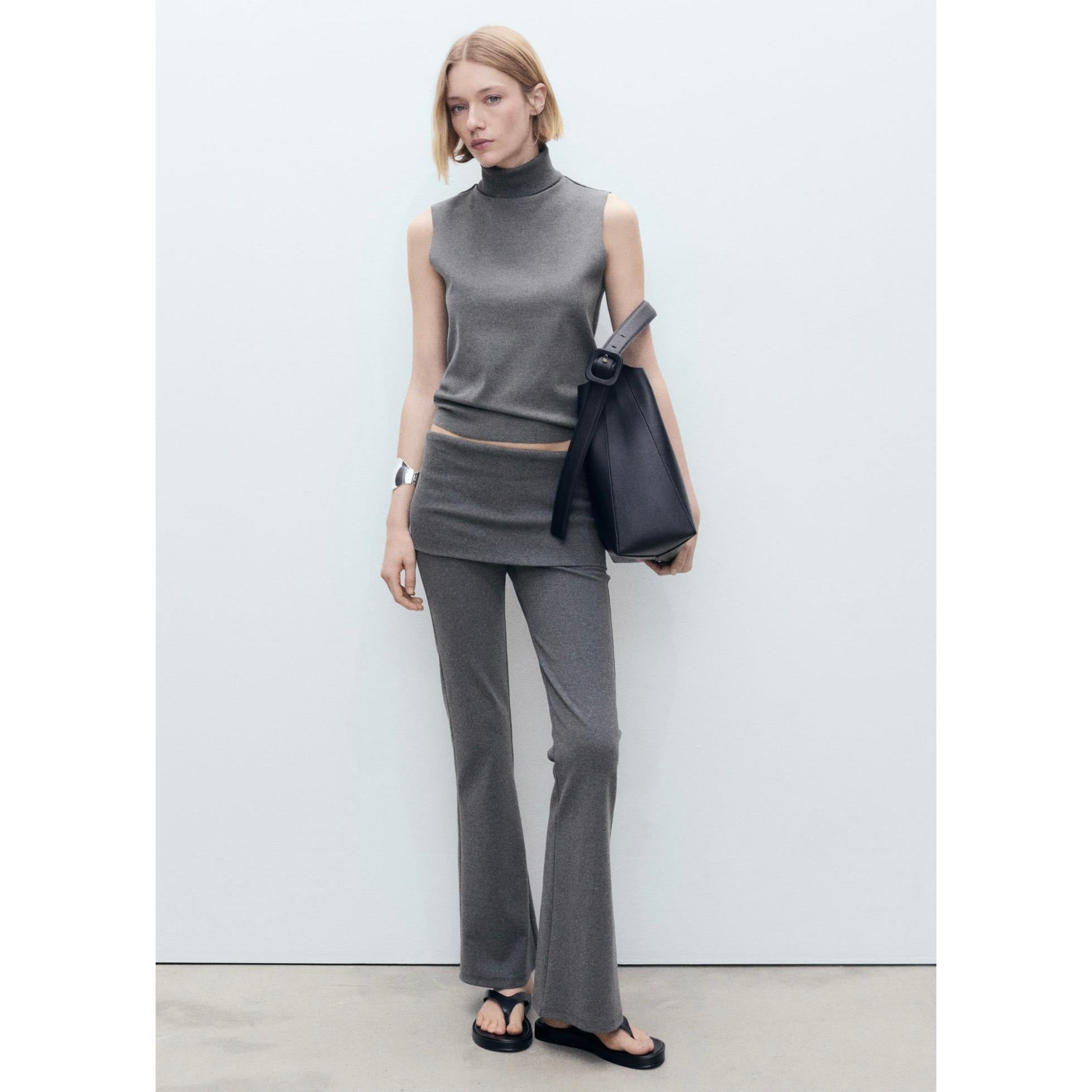 Pantalon Évasé Taille Retournée - Grey