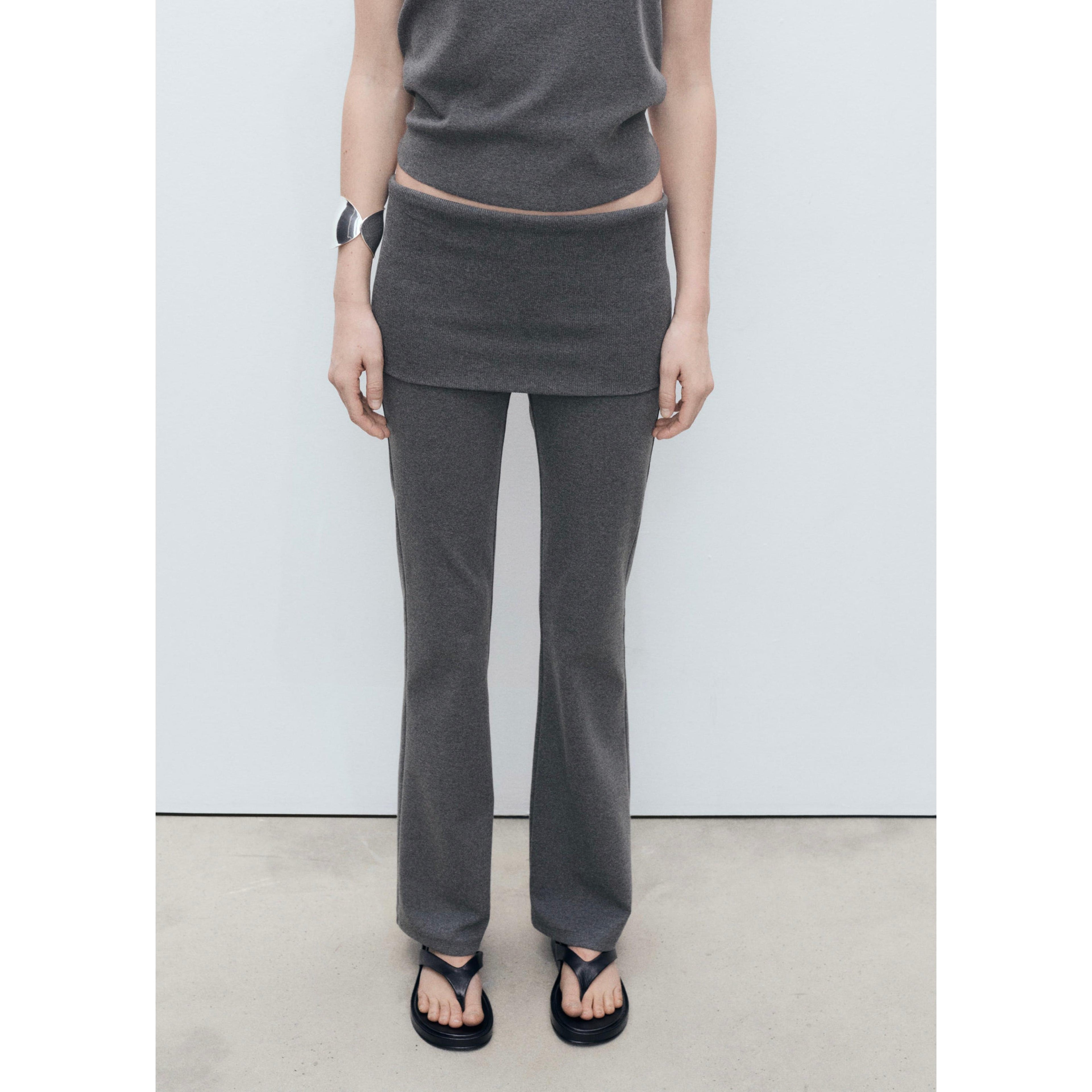 Pantalon Évasé Taille Retournée - Grey