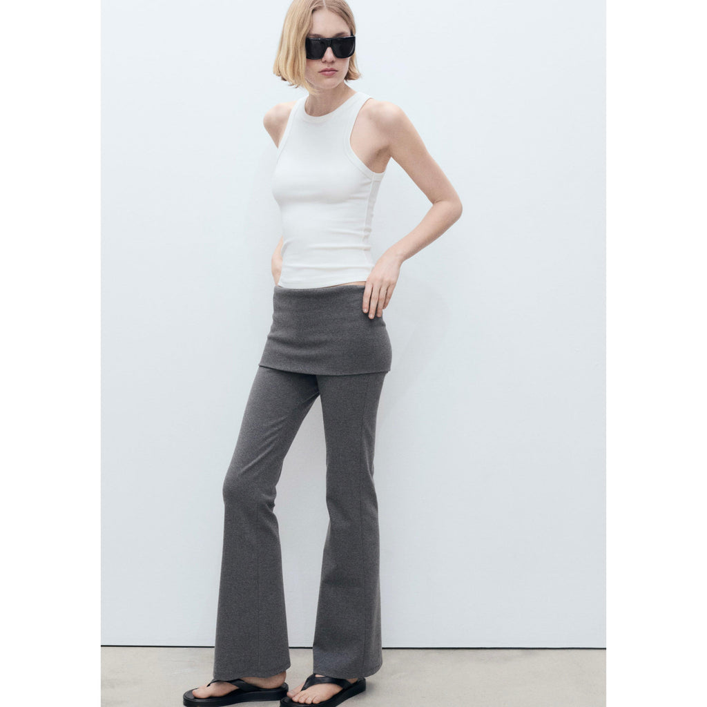 Pantalon Évasé Taille Retournée - Grey