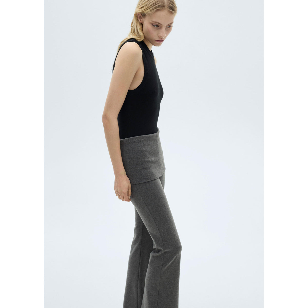 Pantalon Évasé Taille Retournée - Grey