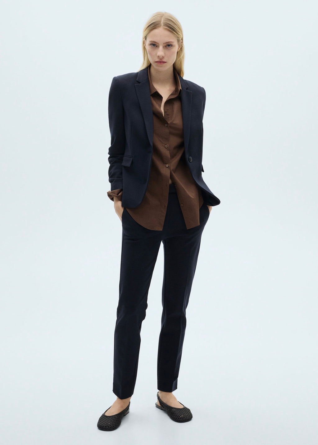 Straight Leg Trousers in Point De Rome Knit - Dark Navy