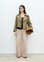 Double-Breasted Cropped Trench Coat - Khaki