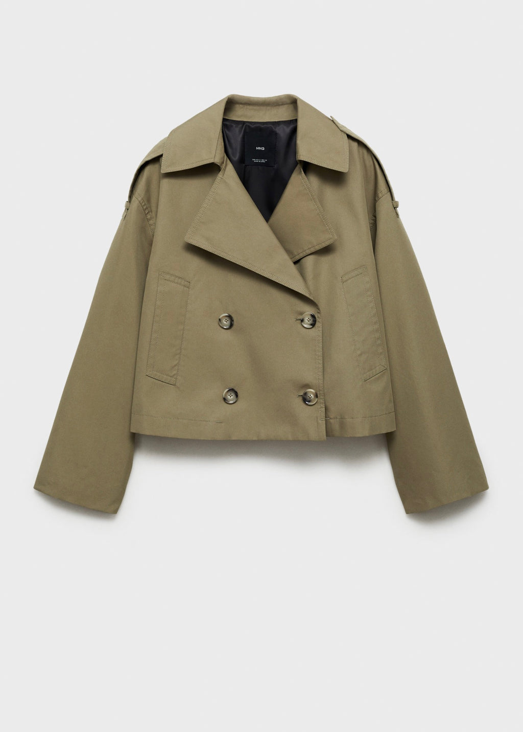 Double-Breasted Cropped Trench Coat - Khaki