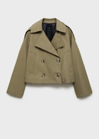 Double-Breasted Cropped Trench Coat - Khaki
