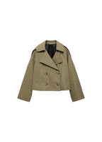 Double-Breasted Cropped Trench Coat - Khaki