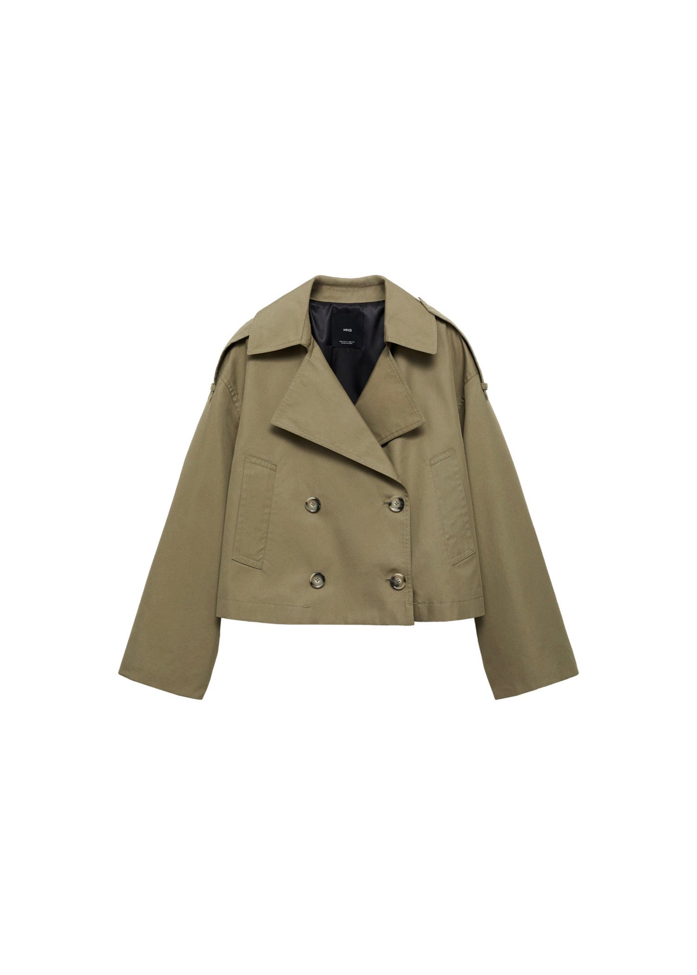 Double-Breasted Cropped Trench Coat - Khaki