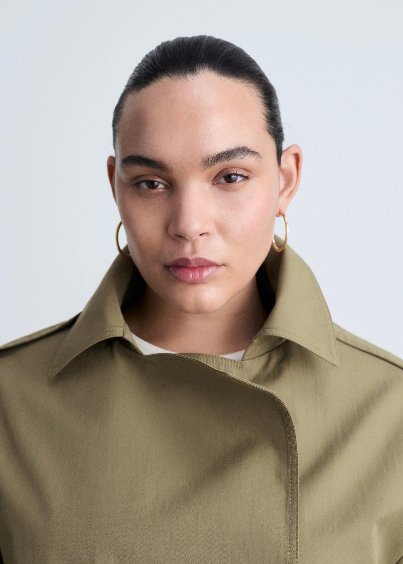 Double-Breasted Cropped Trench Coat - Khaki