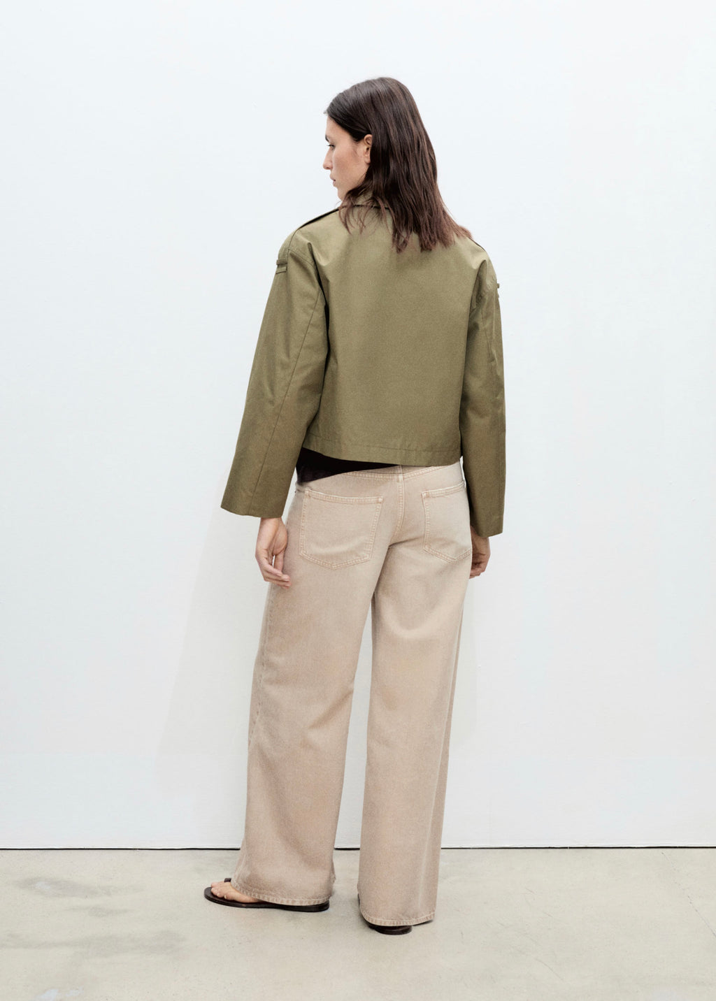 Double-Breasted Cropped Trench Coat - Khaki